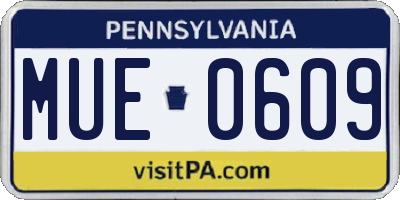 PA license plate MUE0609