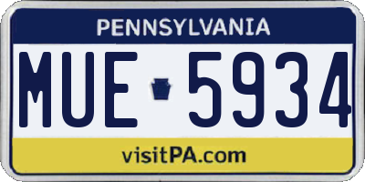 PA license plate MUE5934