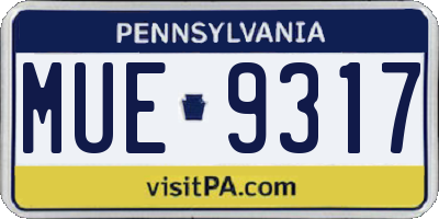 PA license plate MUE9317