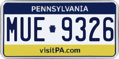 PA license plate MUE9326