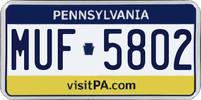 PA license plate MUF5802