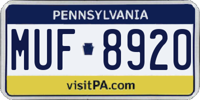 PA license plate MUF8920