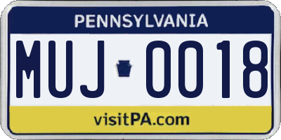 PA license plate MUJ0018