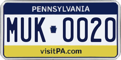 PA license plate MUK0020