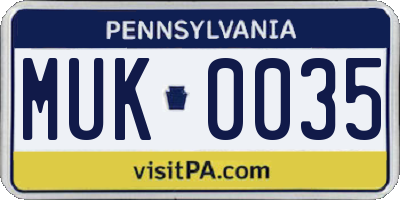 PA license plate MUK0035