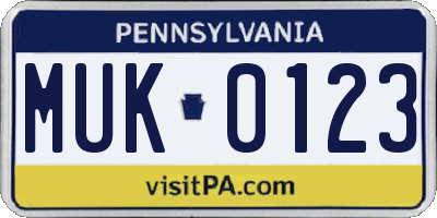 PA license plate MUK0123