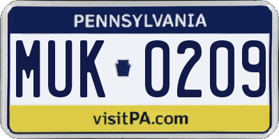 PA license plate MUK0209