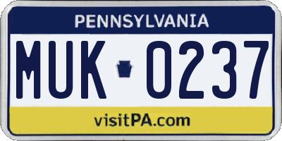 PA license plate MUK0237