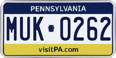PA license plate MUK0262