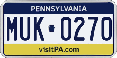 PA license plate MUK0270