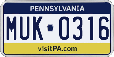 PA license plate MUK0316