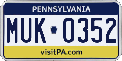 PA license plate MUK0352