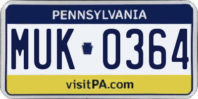 PA license plate MUK0364