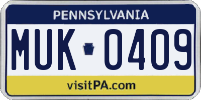 PA license plate MUK0409