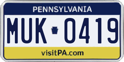 PA license plate MUK0419
