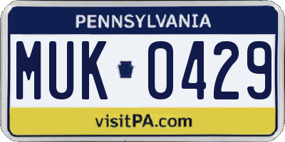 PA license plate MUK0429