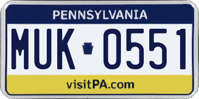 PA license plate MUK0551
