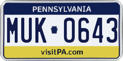 PA license plate MUK0643