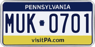 PA license plate MUK0701
