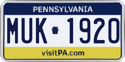 PA license plate MUK1920