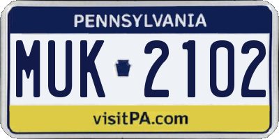 PA license plate MUK2102