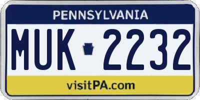 PA license plate MUK2232