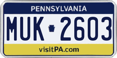 PA license plate MUK2603