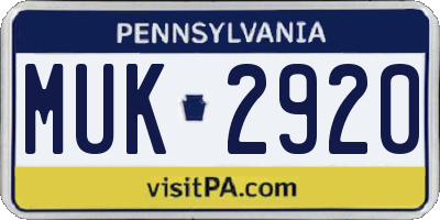 PA license plate MUK2920