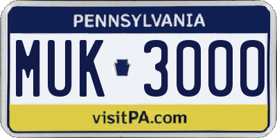PA license plate MUK3000