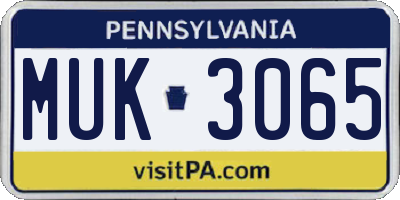 PA license plate MUK3065