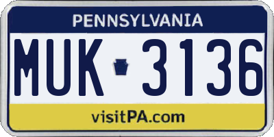 PA license plate MUK3136