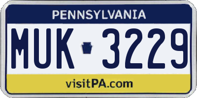 PA license plate MUK3229