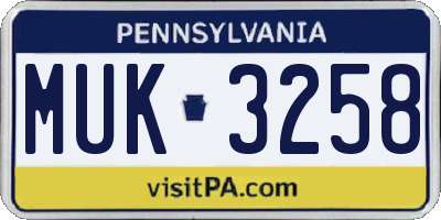 PA license plate MUK3258