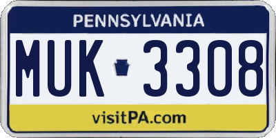 PA license plate MUK3308