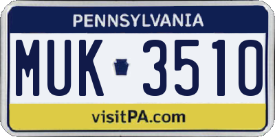 PA license plate MUK3510
