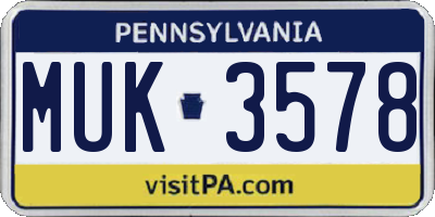 PA license plate MUK3578