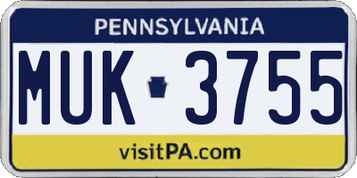 PA license plate MUK3755