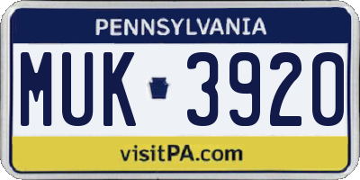 PA license plate MUK3920