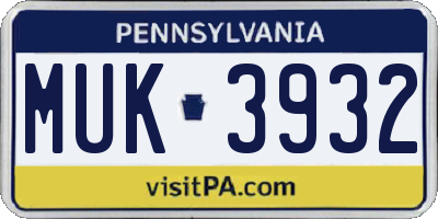 PA license plate MUK3932
