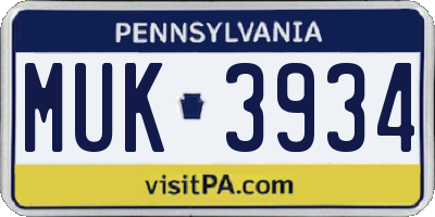 PA license plate MUK3934