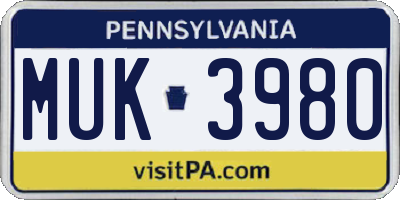 PA license plate MUK3980