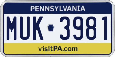PA license plate MUK3981