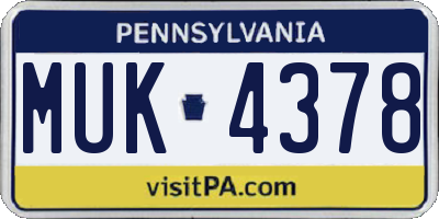 PA license plate MUK4378