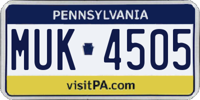 PA license plate MUK4505