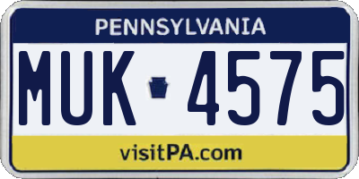 PA license plate MUK4575