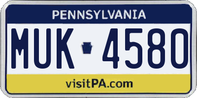 PA license plate MUK4580