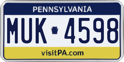 PA license plate MUK4598