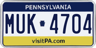PA license plate MUK4704