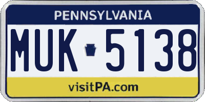 PA license plate MUK5138