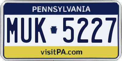 PA license plate MUK5227